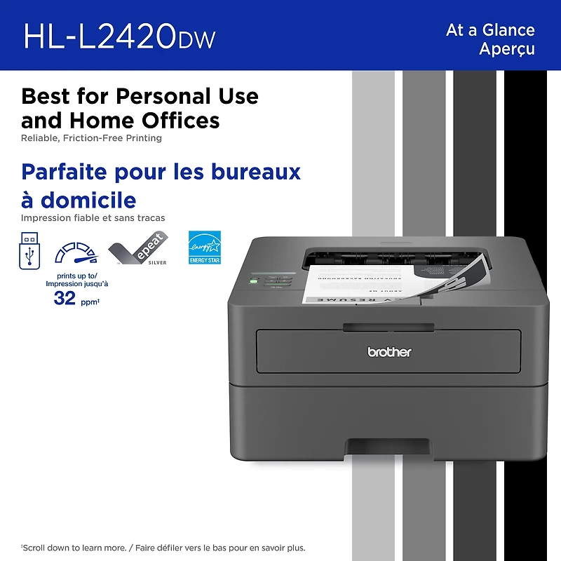 Brother Wireless HL-L2420DW Compact Monochrome Laser Printer, Duplex and Mobile Printing, Refresh Subscription Eligible