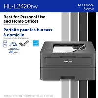 Brother Wireless HL-L2420DW Compact Monochrome Laser Printer, Duplex and Mobile Printing, Refresh Subscription Eligible