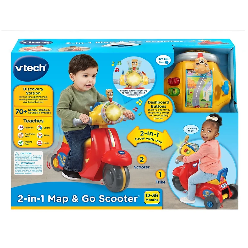 VTech® 2-in-1 Map & Go Scooter™ Transforming Ride-On Toddler Scooter - English Version