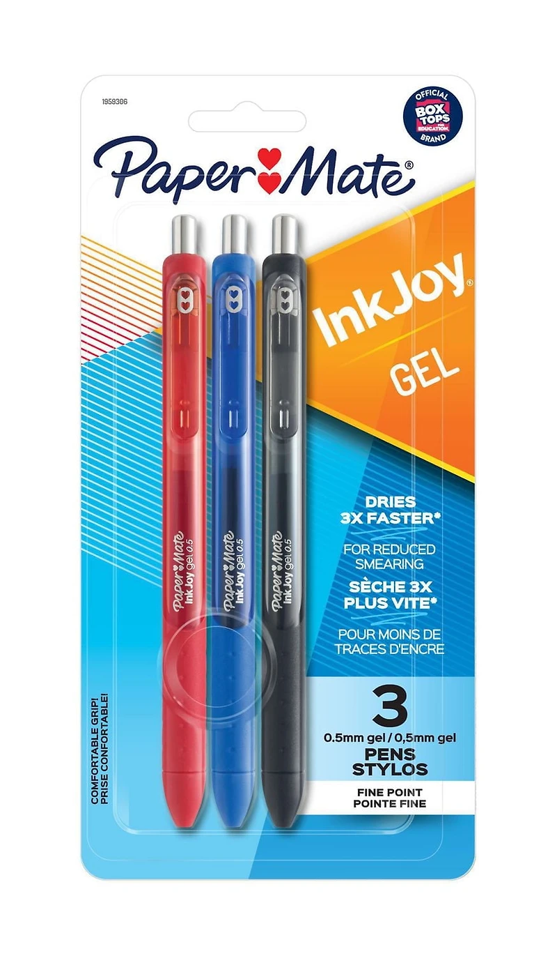 Stylos à encre gel InkJoyMD de Paper MateMD à pointe fine, couleurs variées