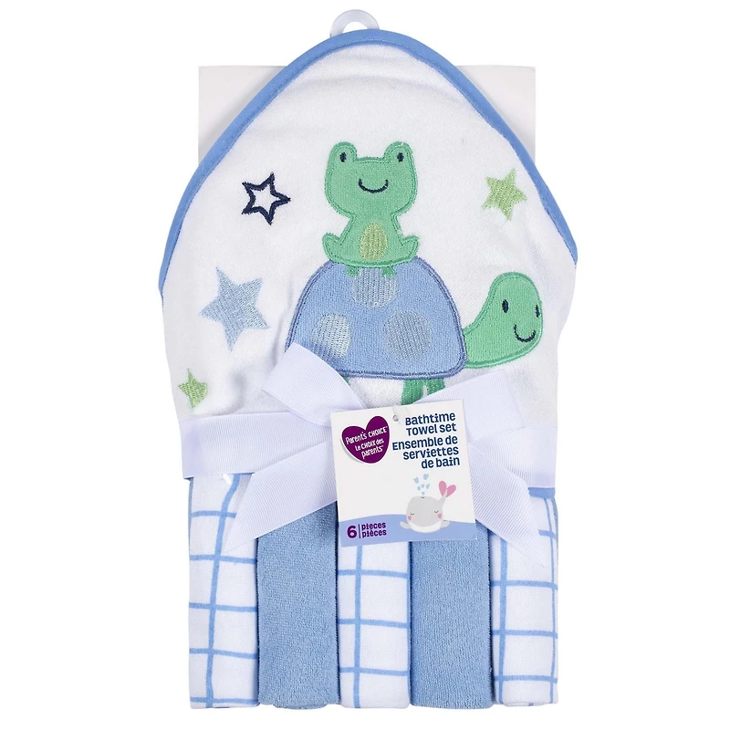 Serviette à capuchon Le choix du parent et 5 débarbouillettes, garçons