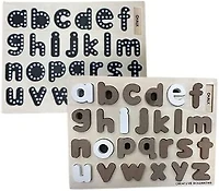 Creative Beginning Wooden Lowercase Alphabet Puzzle for Kids Ages 3-5 with Tracers & Chalkboard Base, ABC Learning Blocks Printing and Letter Matching Educational Toy