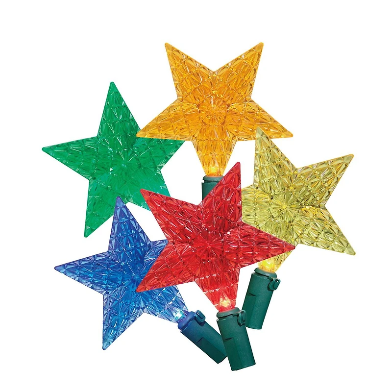 Holiday Time 50-Count Multicolor LED Star Christmas Lights, with Green Wire, 10.5', 3.5" (8.9 cm) bulb spacing