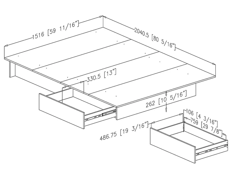South Shore Fusion 2-Drawer Platform bed White