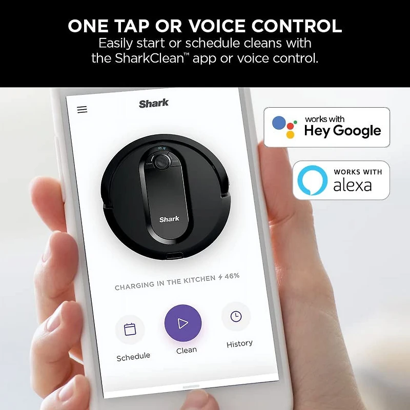 Aspirateur Shark EZ Robot avec nettoyage rangée par rangée, aspiration puissante, parfait pour les poils d'animaux, connecté au Wi-Fi, RV990CA, Noir