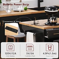 Chariot de cuisine Homy Casa avec tiroirs, plan de travail pliable et station de charge - Noir