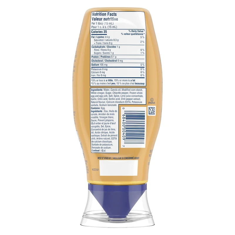 Vinaigrette douce mayonnaise chipotle Hellmann's 340 ml, mayonnaise chipotle