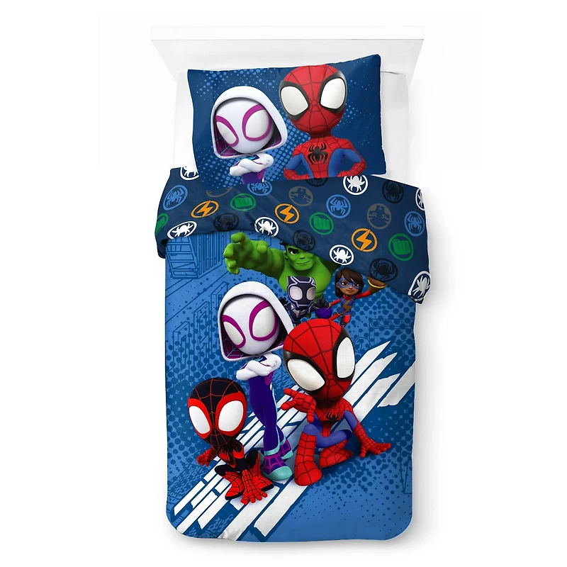 Spidey & his Amazing Friends Kids 2-Piece Twin/Full Reversible Comforter and Pillowcase Set, Twin/Full, Reversible