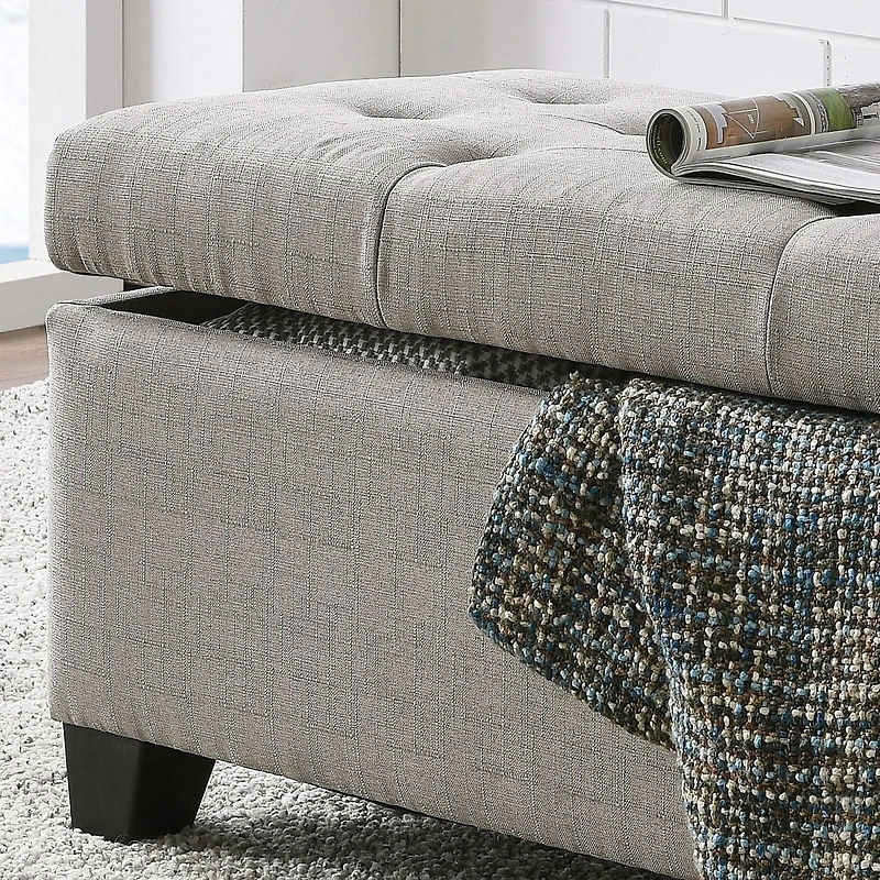 Modern Fabric-Upholstered Rectangular Storage Ottoman Bench - Light Grey