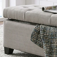 Modern Fabric-Upholstered Rectangular Storage Ottoman Bench - Light Grey