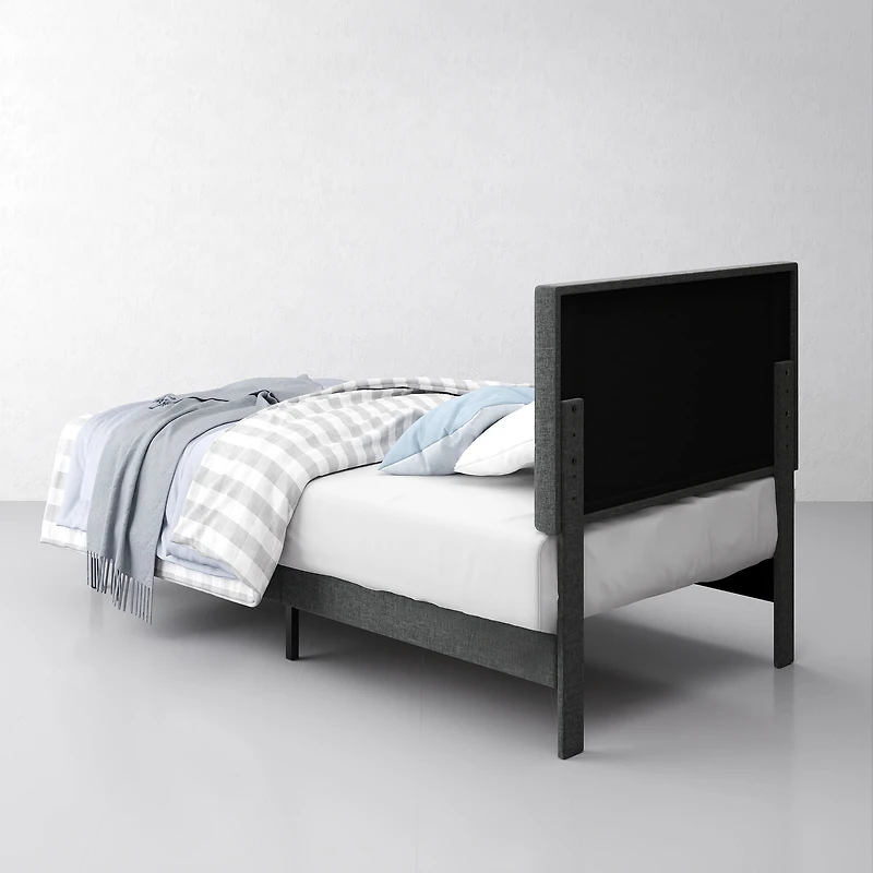 Lit simple rembourré Homy Casa avec éclairage DEL, ports USB et tête de lit rembourrée pour chambre d'enfant, gris