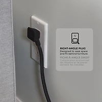 Rallonge électrique en tissu noir de 3,7 m (12 pi) et de calibre 16/3 à 3 prises avec fiche coudée et crochet intégré de Globe Electric