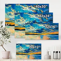 Designart Nuageux grand ouvert coucher de soleil sur l'horizon de l'océan Art mural sur toile