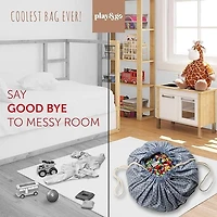 Play & Go - Motif Grille Bleue Intemporelle - Tapis de Jeu 3-en-1 - Sac de Rangement et Sac à Couches - Fabriqué en Coton Bio - Rangement Facile et Nettoyage Rapide - Diamètre 120 cm -Convient aux Nou
