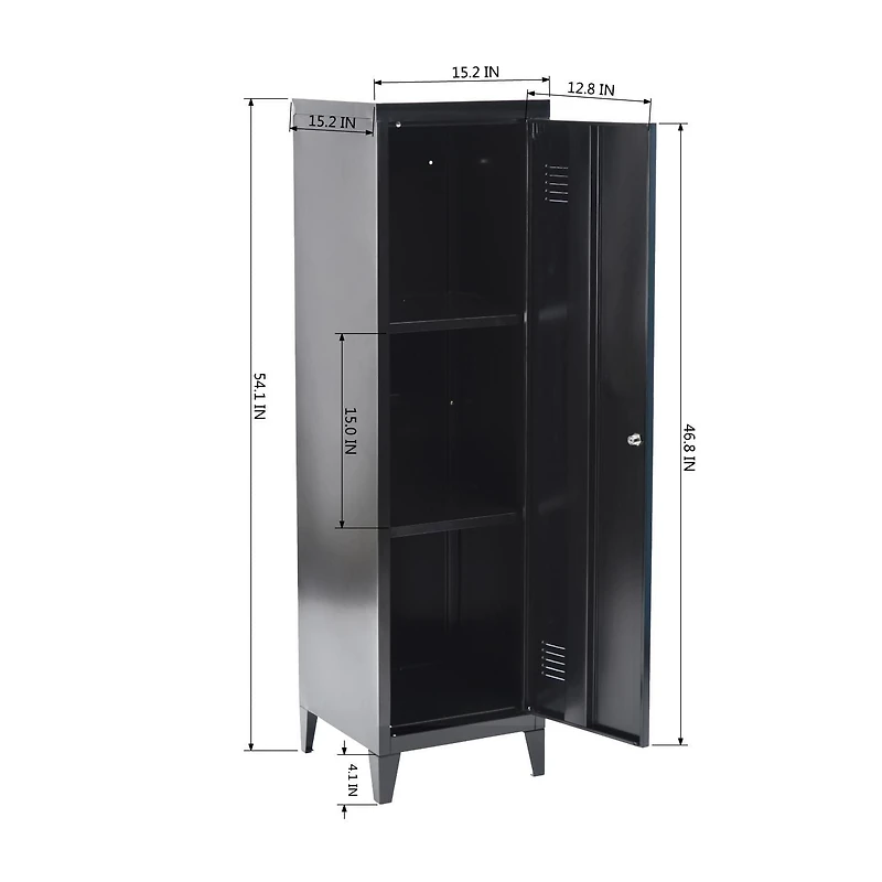 Homylin Home Storage Cabinet 3 Shelves 1 Door, Multipurpose Metal Locker Modern Large Space Cupboard - Black
