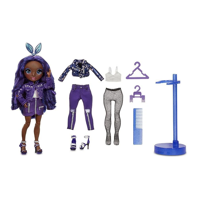 Rainbow High Krystal Bailey – Poupée-mannequin indigo (bleu violacé) avec 2 tenues complètes à agencer et associer