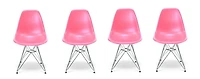 Ensemble de 4 chaises Eiffel pour adultes de couleur rose vif avec pieds chromés