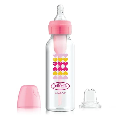 Dr. Brown’s Natural Flow Anti-Colic Options+ Narrow Sippy Bottle Starter Kit, 8oz/250mL, with Level 3 Medium-Fast Flow Nipple and 100% Silicone Soft Sippy Spout, 6m+, Pink