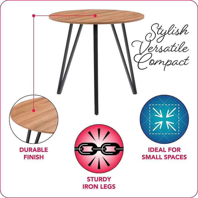 Table de bistrot d'intérieur ronde CorLiving Ezra, petite, avec plateau en bois d'ingénierie et pieds en fer noir, pouvant accueillir jusqu'à 4 personnes