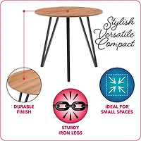 Table de bistrot d'intérieur ronde CorLiving Ezra, petite, avec plateau en bois d'ingénierie et pieds en fer noir, pouvant accueillir jusqu'à 4 personnes