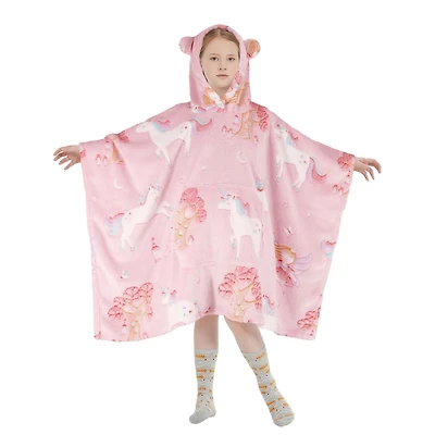 Sweat à capuche Marina Decoration phosphorescent pour enfants et filles, surdimensionné, en flanelle polaire douce et chaude, avec poche géante, 110 x 75 cm, licorne rose