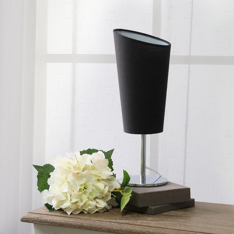 Simple Designs Mini Chrome Table Lamp with Angled Fabric Shade