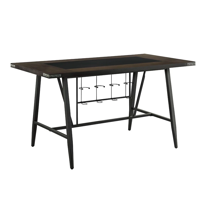 Topline Home Furnishings Counter Height Table with Glass Insert & Wine Rack