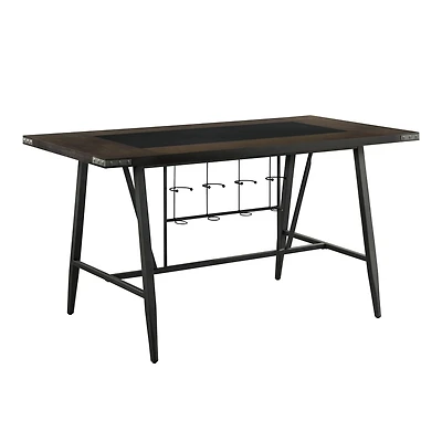 Topline Home Furnishings Counter Height Table with Glass Insert & Wine Rack