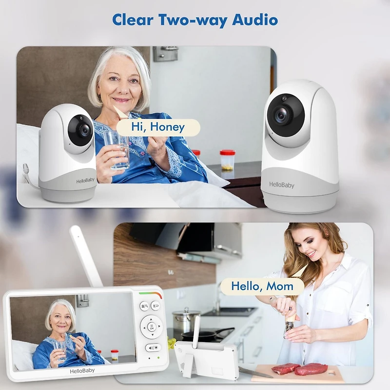 HelloBaby Moniteur Vidéo pour Bébé 6,0" LCD Sans Fil avec Batterie Rechargeable 4000 mAh, Panoramique et Inclinaison à Distance