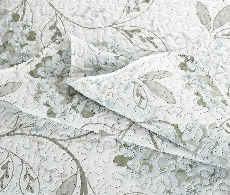 Marina Decoration Rich Printed Embossed Pinsonic Coverlet Bedspread Ultra Soft Bedding Summer Quilt Set with Shams, Blue Hydrangea Floral Pattern