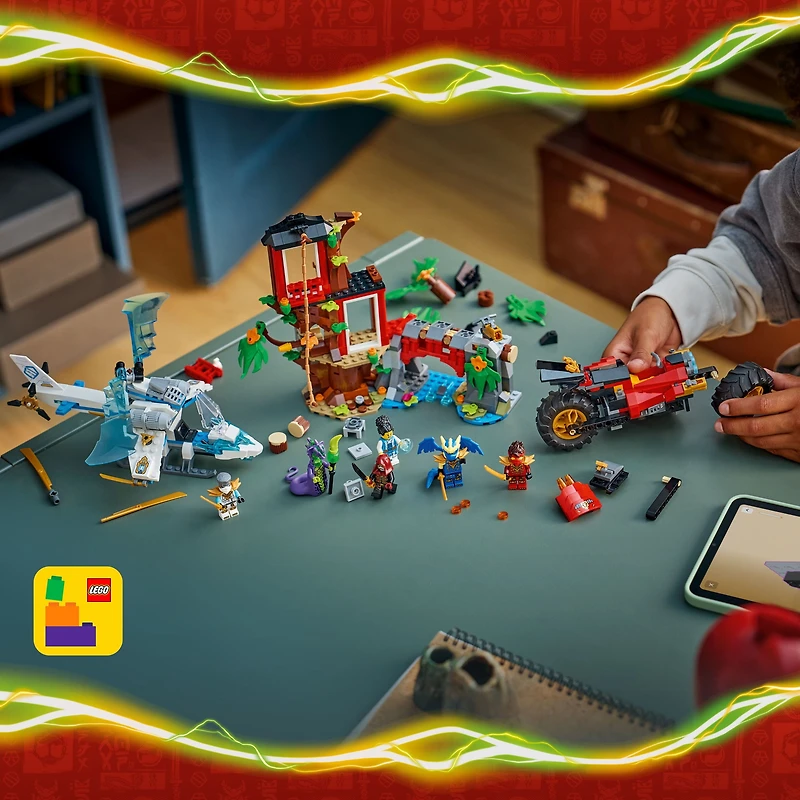 LEGO NINJAGO Le Combat de Véhicules Ninja à la Cabane dans l’Arbre, Ensemble de Jouet 71857