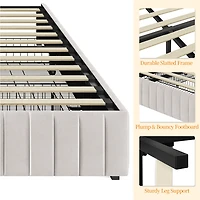 Fullfurnique Cadre de Lit Capitonné avec Trois Tiroirs de Rangement, Queen, Beige