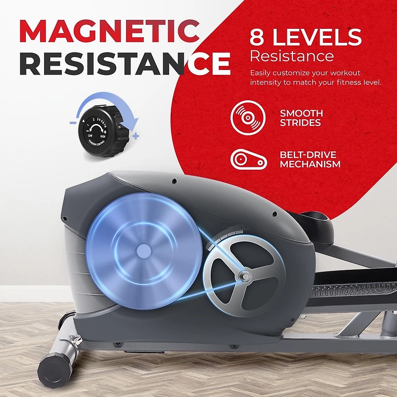 Sunny Health & Fitness Performance Compact Elliptical Machine with 8-Level Adjustable Resistance, Pulse Sensor & Exclusive SunnyFit App Enhanced Bluetooth Connectivity