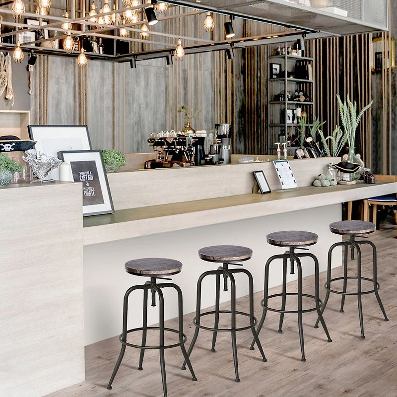 Homy Casa 2 Packs Adjustable Swivel Barstools, Footrest, Moisture-Resistant MDF, Walnut Finish