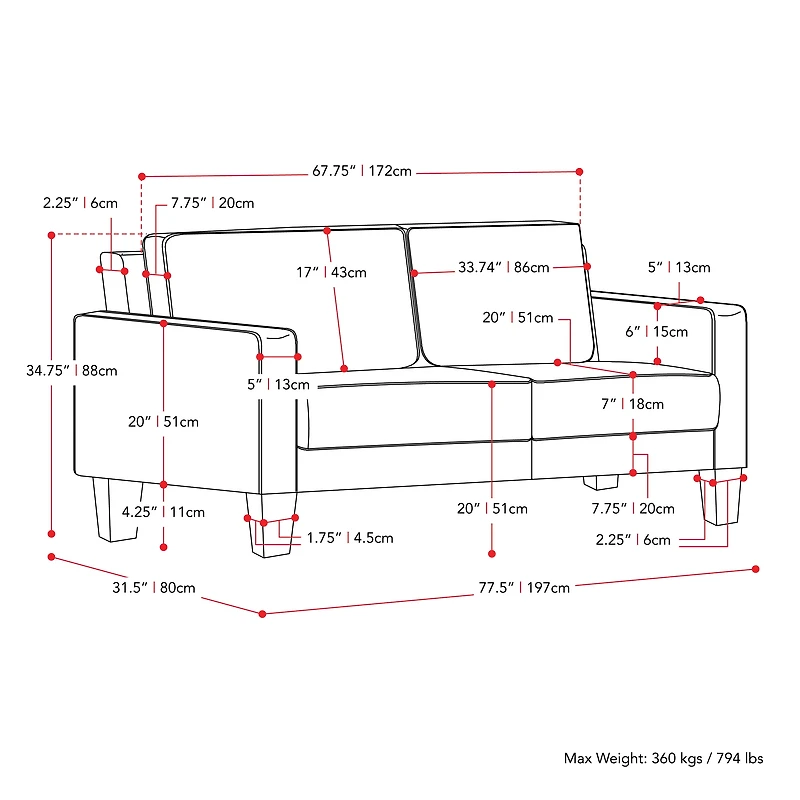 CorLiving Alton Green Corduroy Upholstered 3 Seater Sofa with Wood Legs
