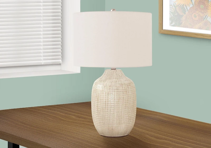 Monarch Specialties Lighting, 26"h, Table Lamp, Cream Ceramic, Ivory / Cream Shade, Contemporary