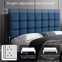 Fullfurnique Upholstered Platform Bed Frame with Square Tufted Headboard, Full, Navy Blue