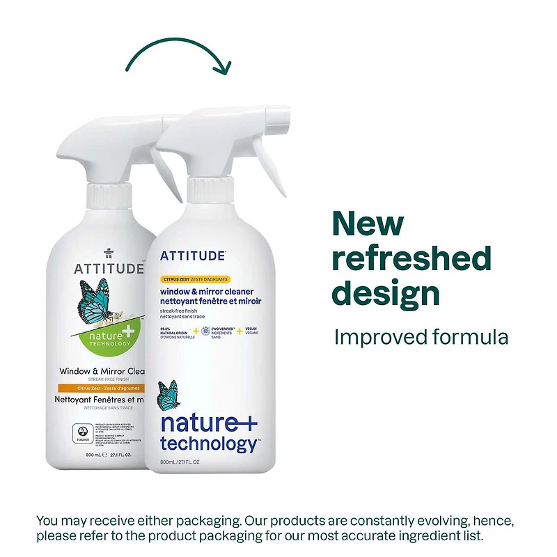 ATTITUDE nature+ technology, Window & Mirror Cleaner, Citrus zest, 800 mL