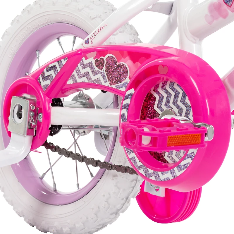 Sea Star de Huffy 12 pouces vélo pour filles avec roues d’entraînement, blanc / rose 3-5 ans