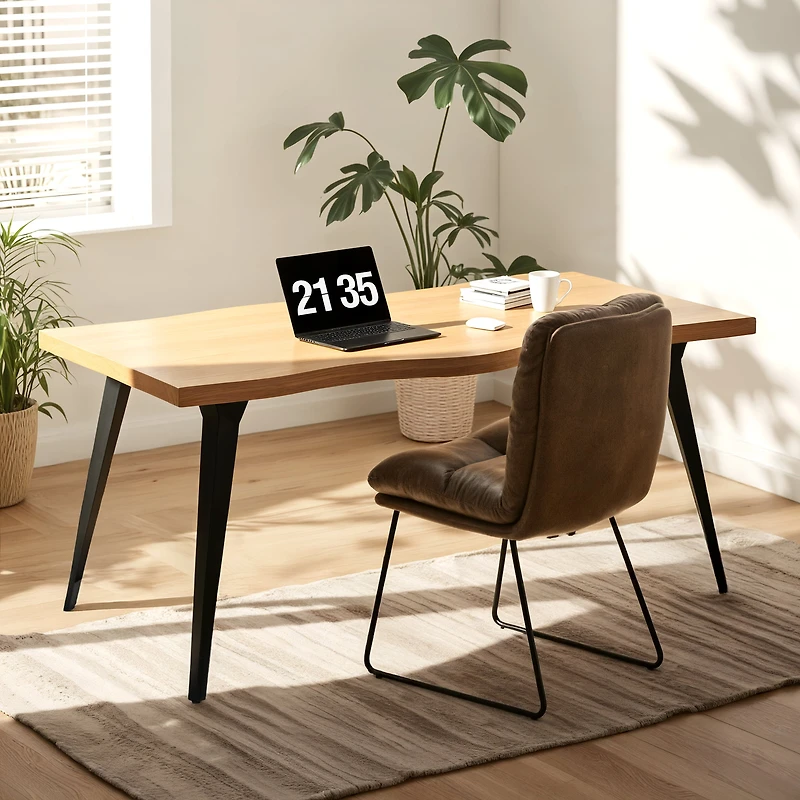 Homy Casa Lot de 2 chaises de bureau rembourrées sans accoudoirs en similicuir pour espace de travail à domicile, brun