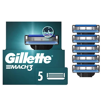 Gillette Mach3 Recharges de Lames de Rasoir Cartouches de Rasoir, Recharges de Rasoir pour Hommes avec Bande Lubrifiante, Lames de Rasoir à 3 Lames pour un Rasage de Près 5ct