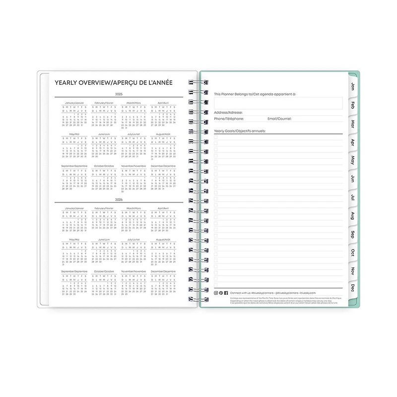 Agenda hebdomadaire/mensuel 2025, 5 po x 8 po, Blue Sky, Elysian