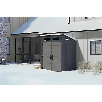 Suncast 6 x 5 ft Modernist Resin Storage Shed – Steel-Reinforced Outdoor Structure with 200 Cu. ft. Capacity - Cyberspace/Dove Gray