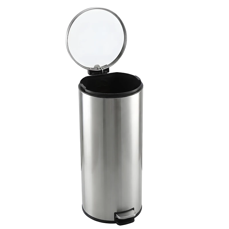 Poubelle de cuisine Better Homes & Gardens, 30 litres, en acier inoxydable, ronde, à pédale, avec couvercle à fermeture douce, argentée