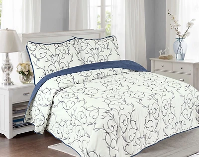 Couvre-lit brodé Marina Decoration, ensemble de literie ultra doux et uni, avec taie d'oreiller matelassée, motif de branches bleu marine