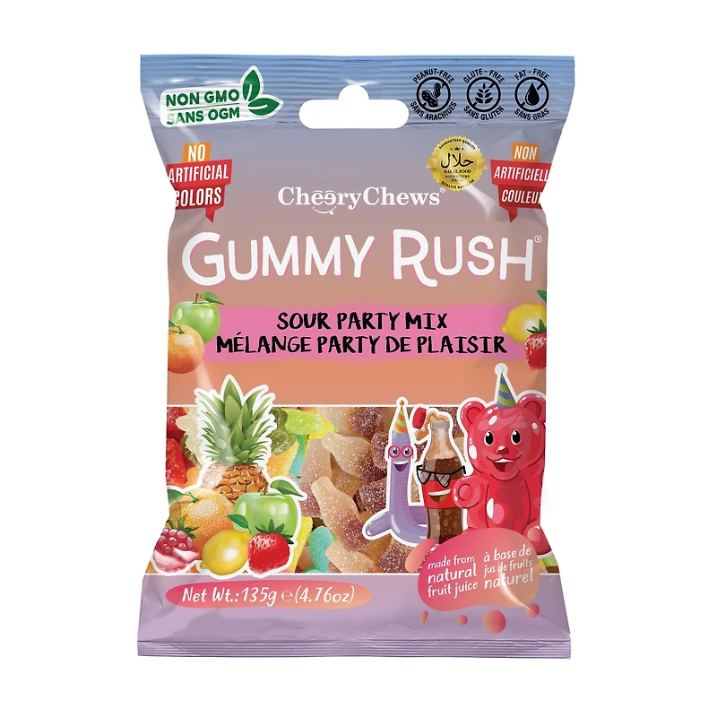 Cheery Chews Gummy Rush-Sour Party Mix Soft Gummy Candy, 135g Bag, 135 g – Sour Party Mix Gummy Candy