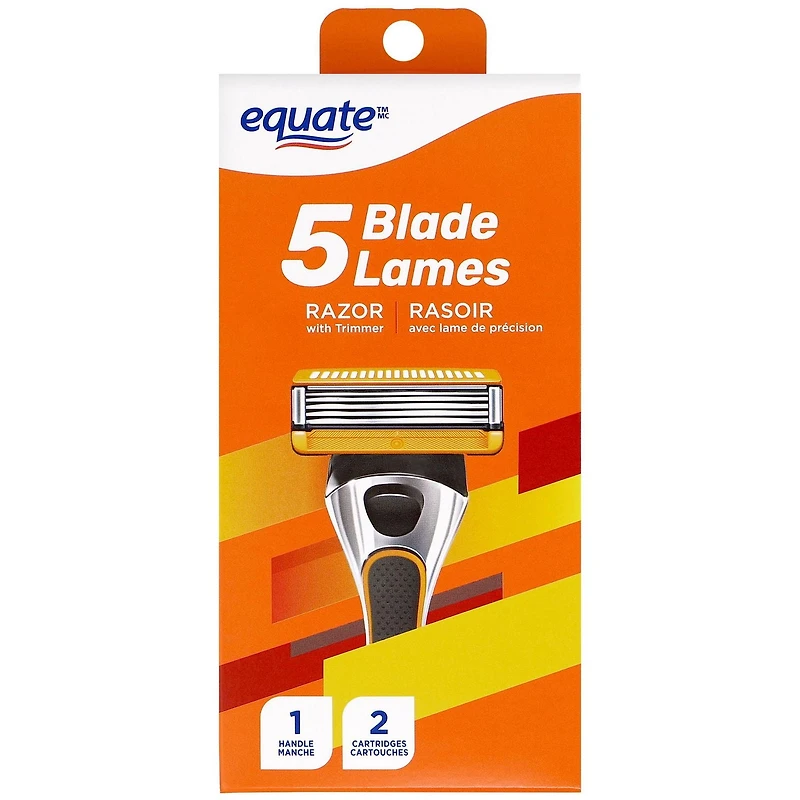 Equate Men's 5 Blade Razor with Trimmer and 2 Cartridges, 1 Handle, 2 Cartridges