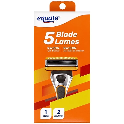 Equate Men's 5 Blade Razor with Trimmer and 2 Cartridges, 1 Handle, 2 Cartridges