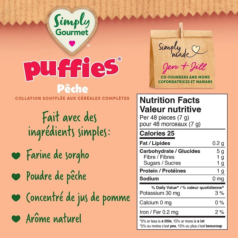 Collation pour bébé Simply Gourmet Puffies à la Pêche Collations soufflées aux céréales