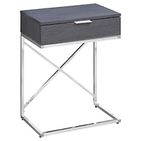 Monarch Specialties Accent Table, Side, End, Nightstand, Lamp, Storage Drawer, Living Room, Bedroom, Grey Laminate, Chrome Metal, Contemporary, Modern